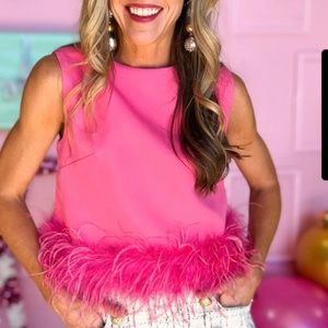 LE LIS Feather Trim Tank Top